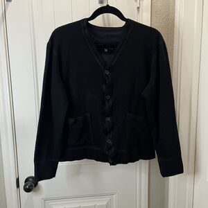 7 For All Mankind Black Ribbed Button Up Crop Cardigan Sweater Mens Size M